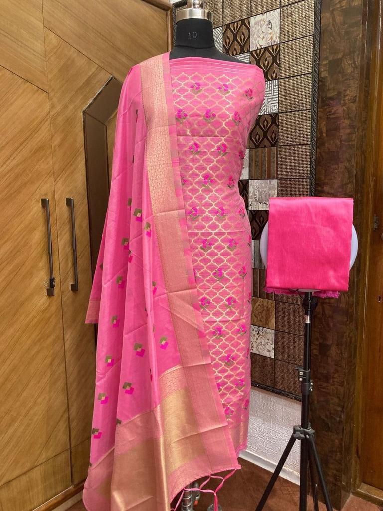 Pure chanderi banarasi silk Punjabi suit