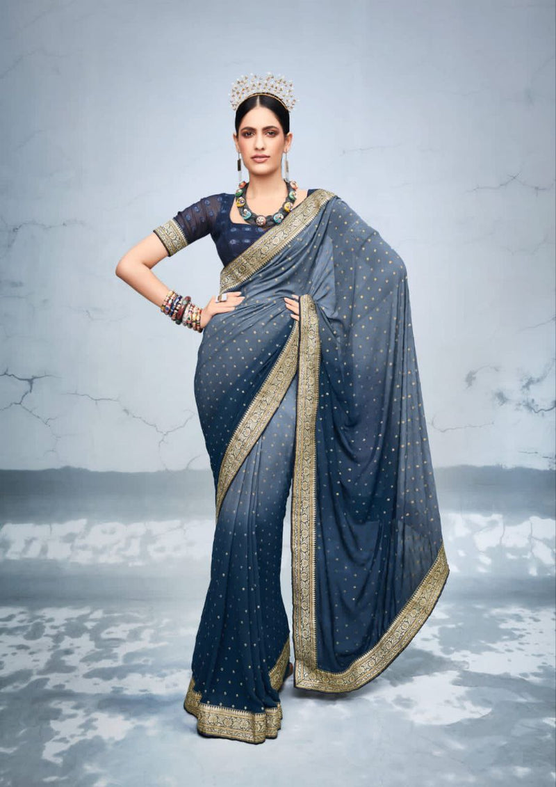 Heavy Weightless Georgette with lace border saree