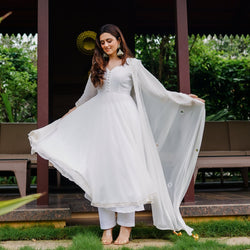 Alia Cut white long anarkali suit set in Plus Size Collection