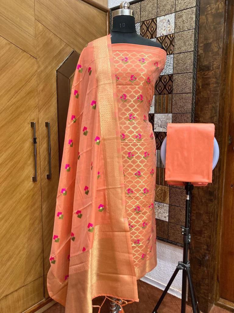 Pure chanderi banarasi silk Punjabi suit