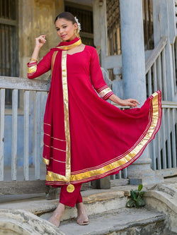 red long anarkali suit set in Plus Size Collection