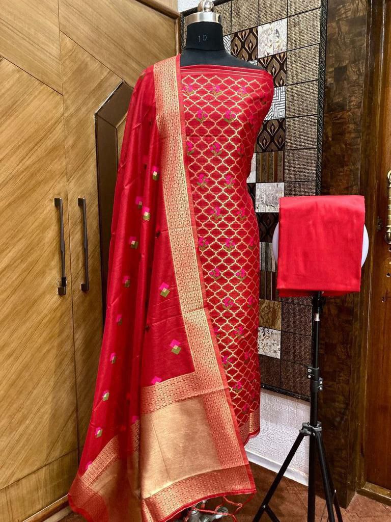 Pure chanderi banarasi silk Punjabi suit