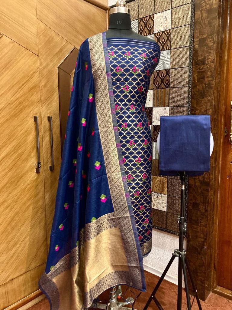 Pure chanderi banarasi silk Punjabi suit