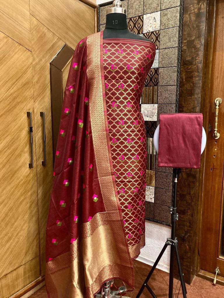 Pure chanderi banarasi silk Punjabi suit