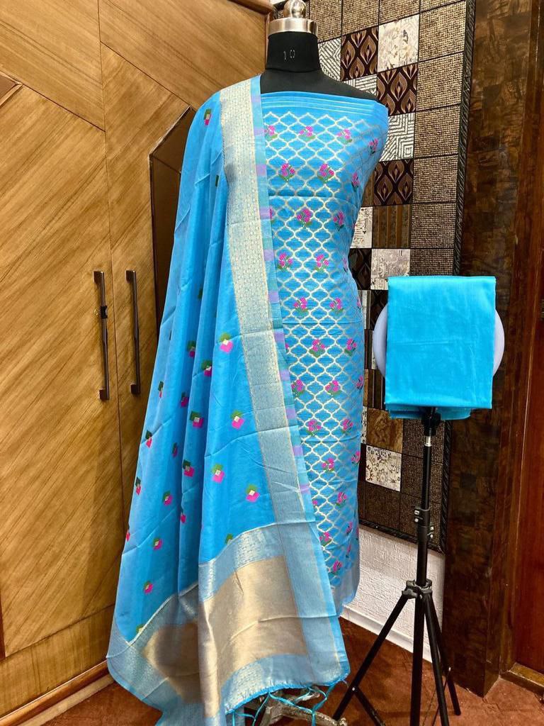 Pure chanderi banarasi silk Punjabi suit