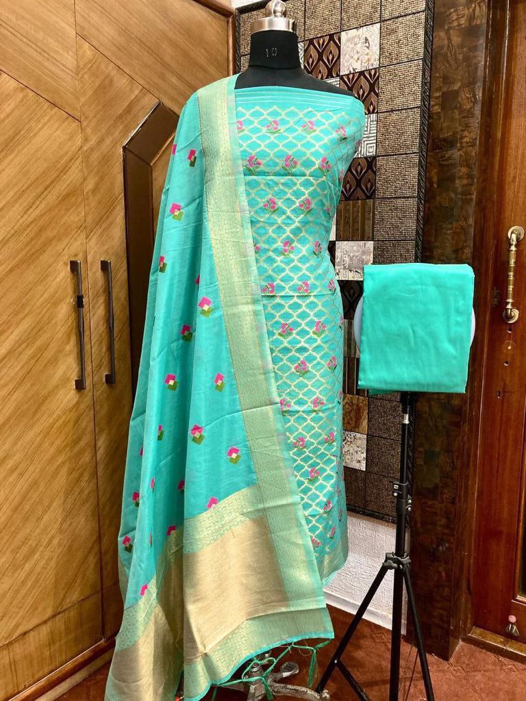 Pure chanderi banarasi silk Punjabi suit