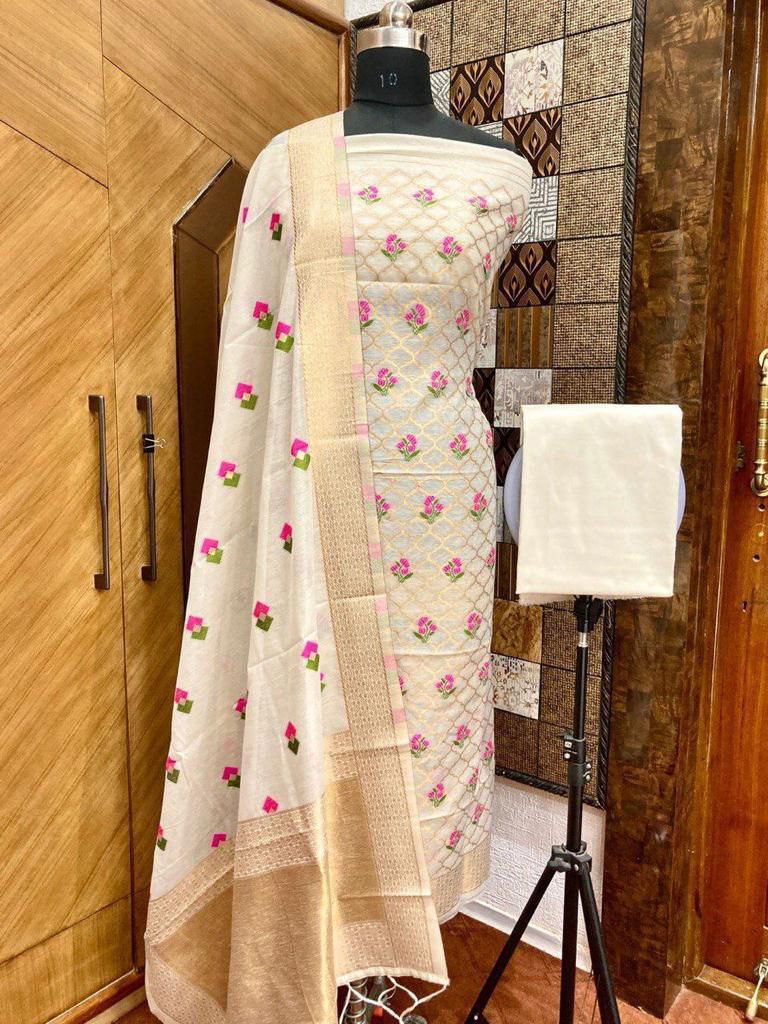 Pure chanderi banarasi silk Punjabi suit