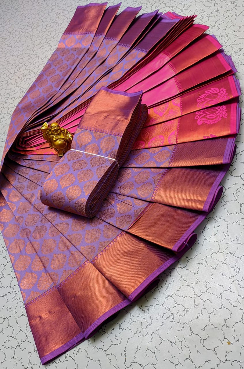 KANCHIPURAM SEMISILK SAREES with Contrast pallu & Plain and Jaccard Blouse