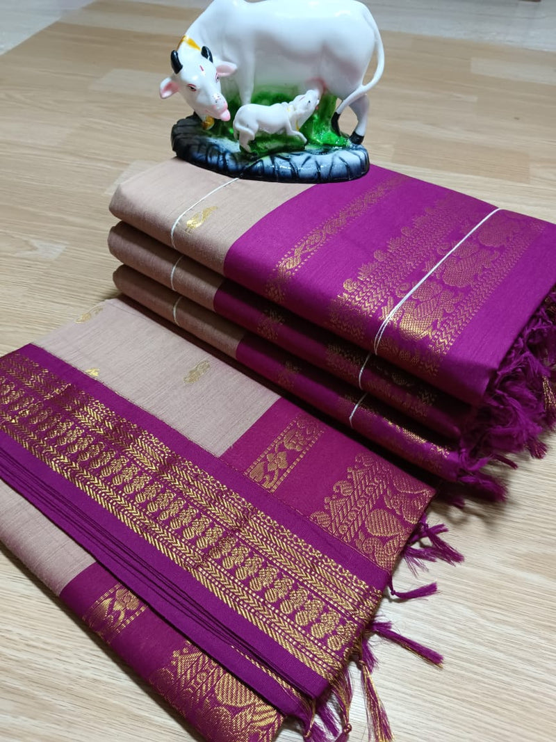 Kalyani cotton saree maroon and blue with thread woven buttas and