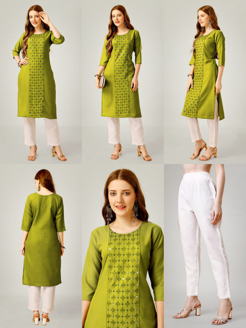 Cotton Blend with Embroidery & Sequence Work kurti with pant