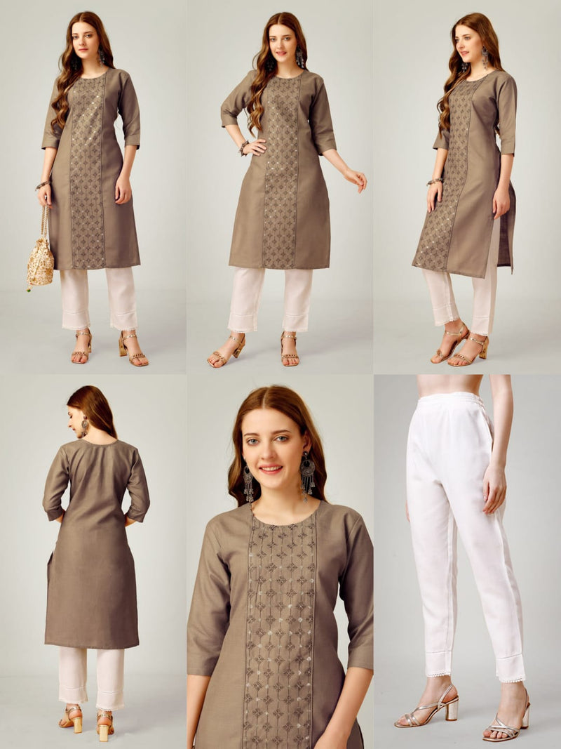 Cotton Blend with Embroidery & Sequence Work kurti with pant