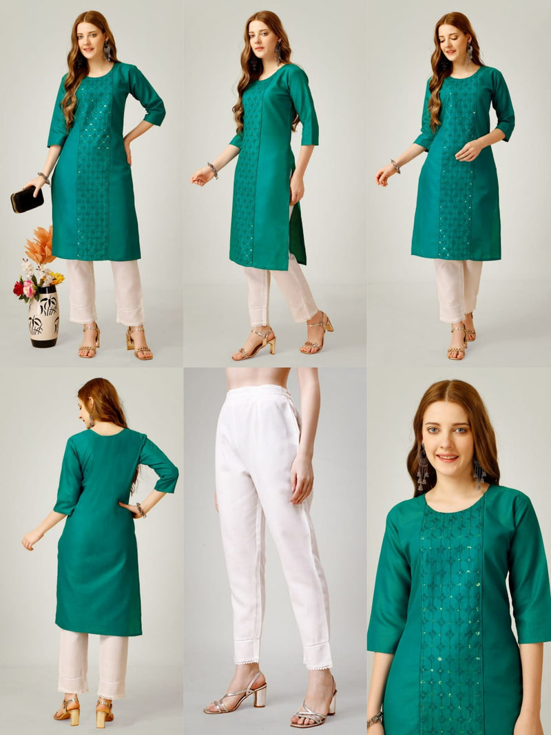 Cotton Blend with Embroidery & Sequence Work kurti with pant