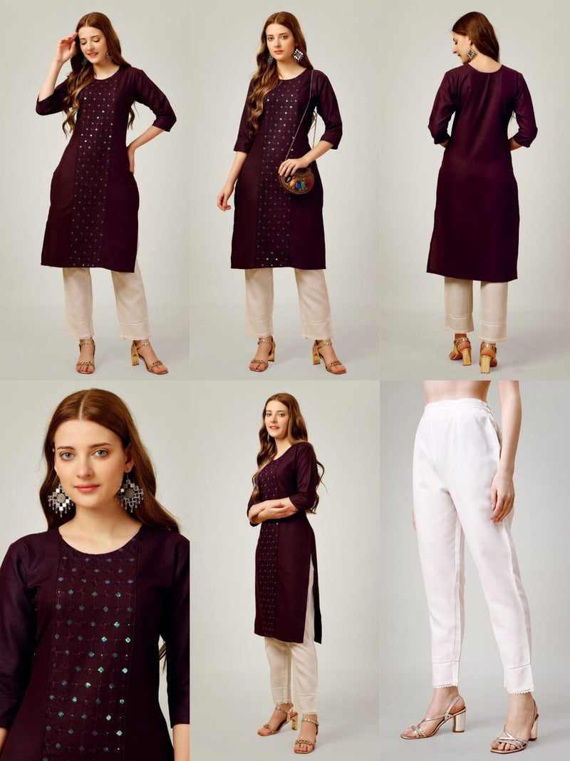 Cotton Blend with Embroidery & Sequence Work kurti with pant