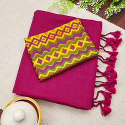 Designer Pink Handloom Cotton Saree with Tassels And Printed Blouse