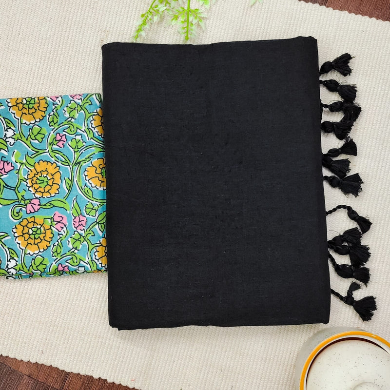 Black Handloom Cotton Saree & Designer Blouse