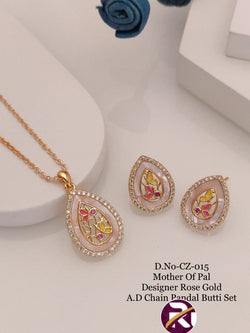 Designer Diamond Mina Rose Gold Pendant set with Chain and Earrings