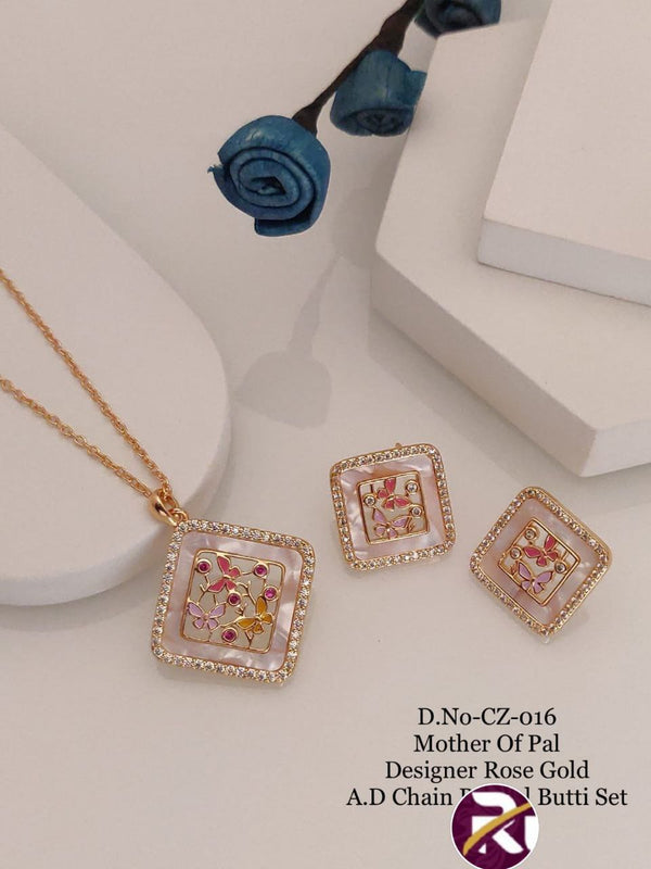 Designer Diamond Mina Rose Gold Pendant set with Chain and Earrings