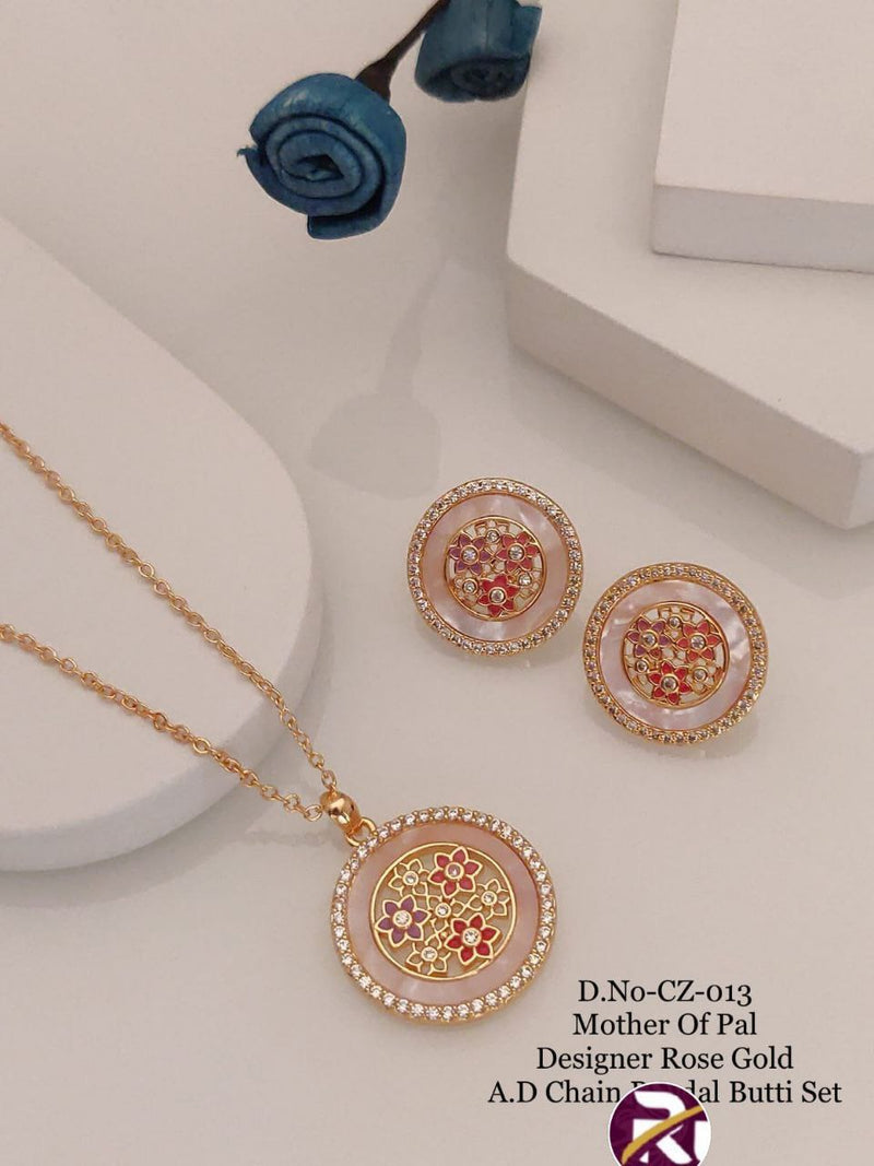 Designer Diamond Mina Rose Gold Pendant set with Chain and Earrings