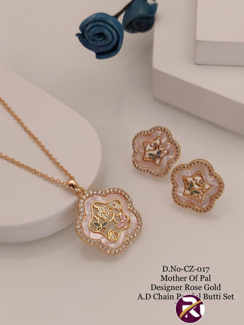 Designer Diamond Mina Rose Gold Pendant set with Chain and Earrings