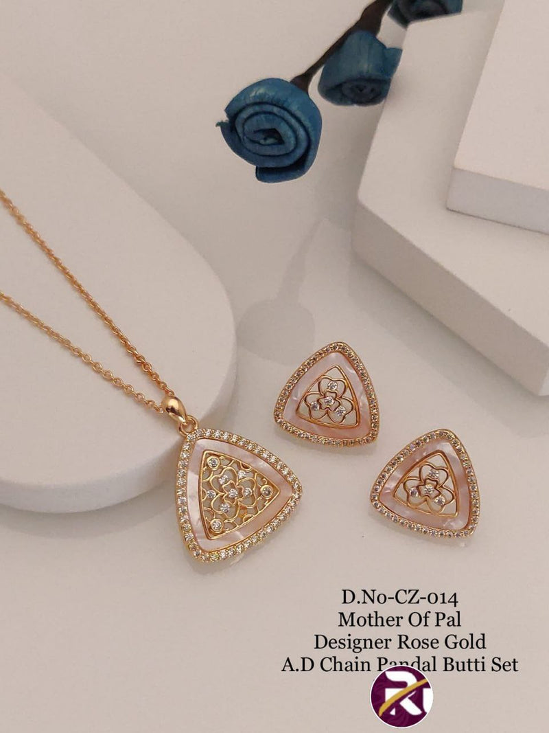 Designer Diamond Mina Rose Gold Pendant set with Chain and Earrings