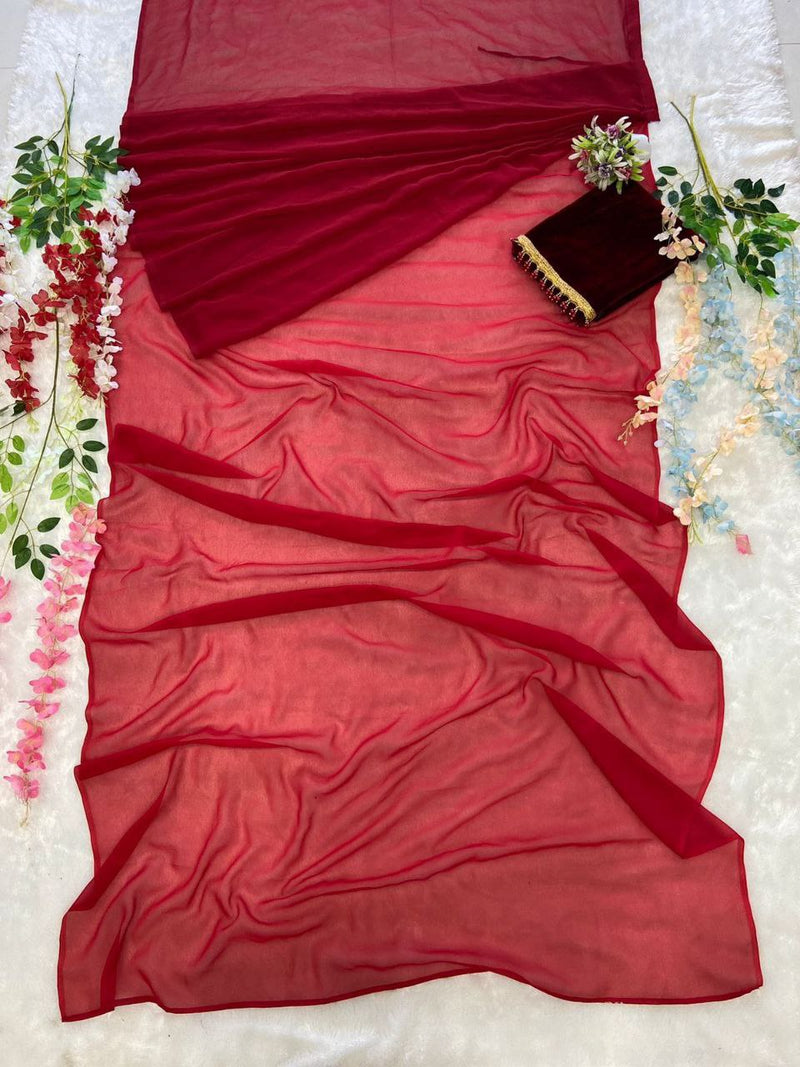 Premium Georgette Embellished With Beautiful Dual Half Half Pallu Scut Concept