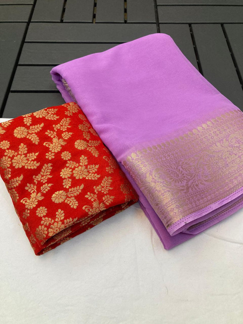 Pure chiffon jacquard border with pallu saree