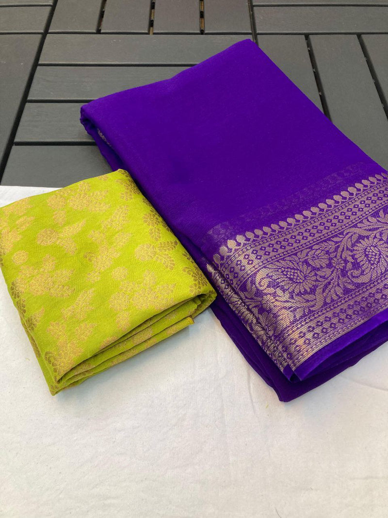 Pure chiffon jacquard border with pallu saree