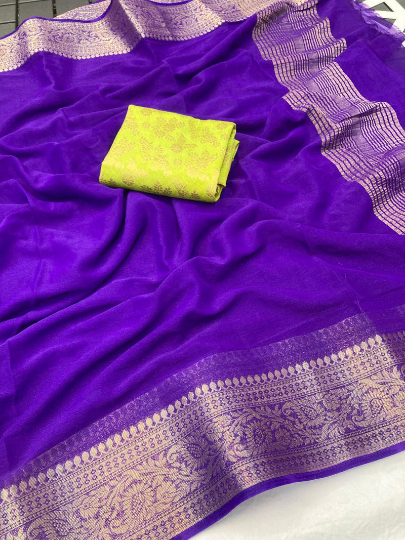 Pure chiffon jacquard border with pallu saree