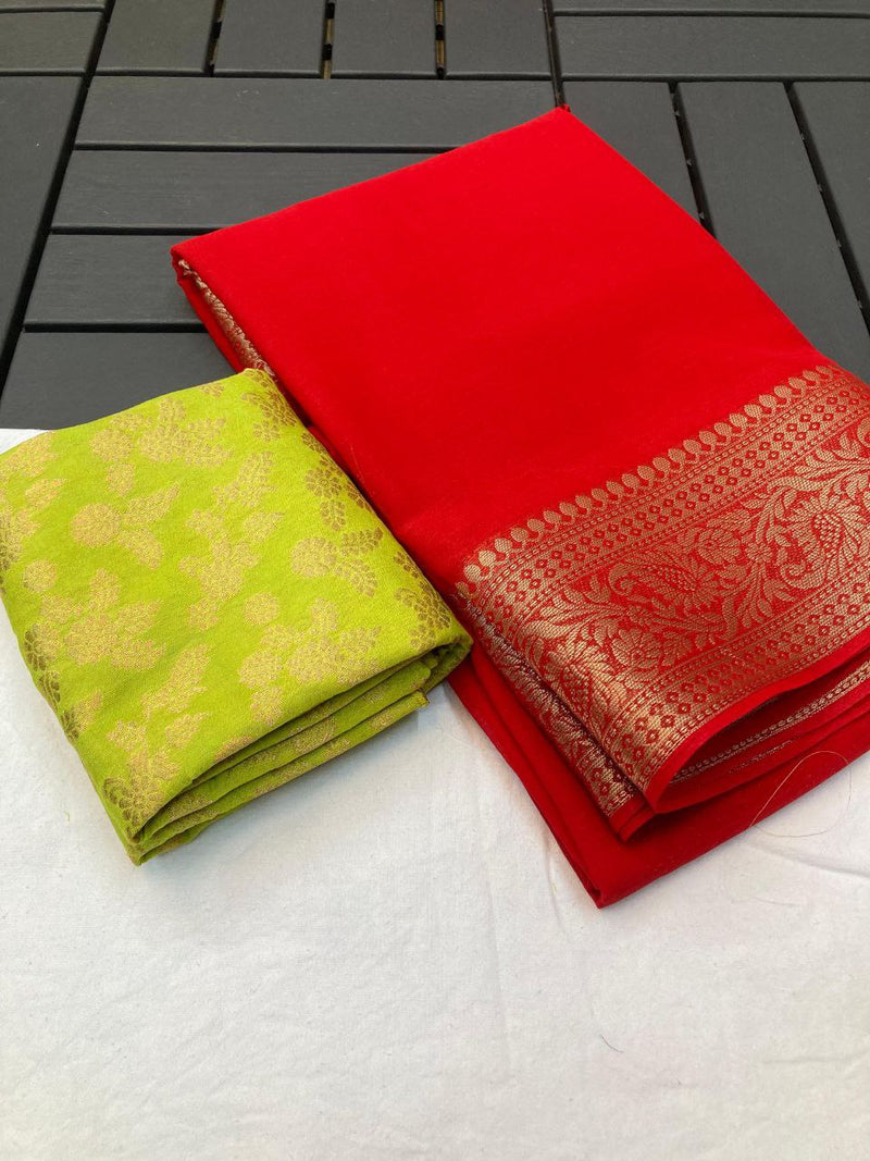 Pure chiffon jacquard border with pallu saree