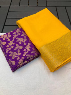 Pure chiffon jacquard border with pallu saree