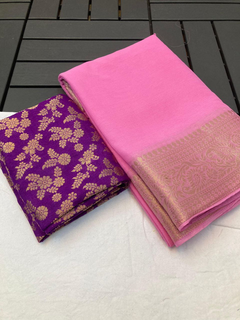 Pure chiffon jacquard border with pallu saree