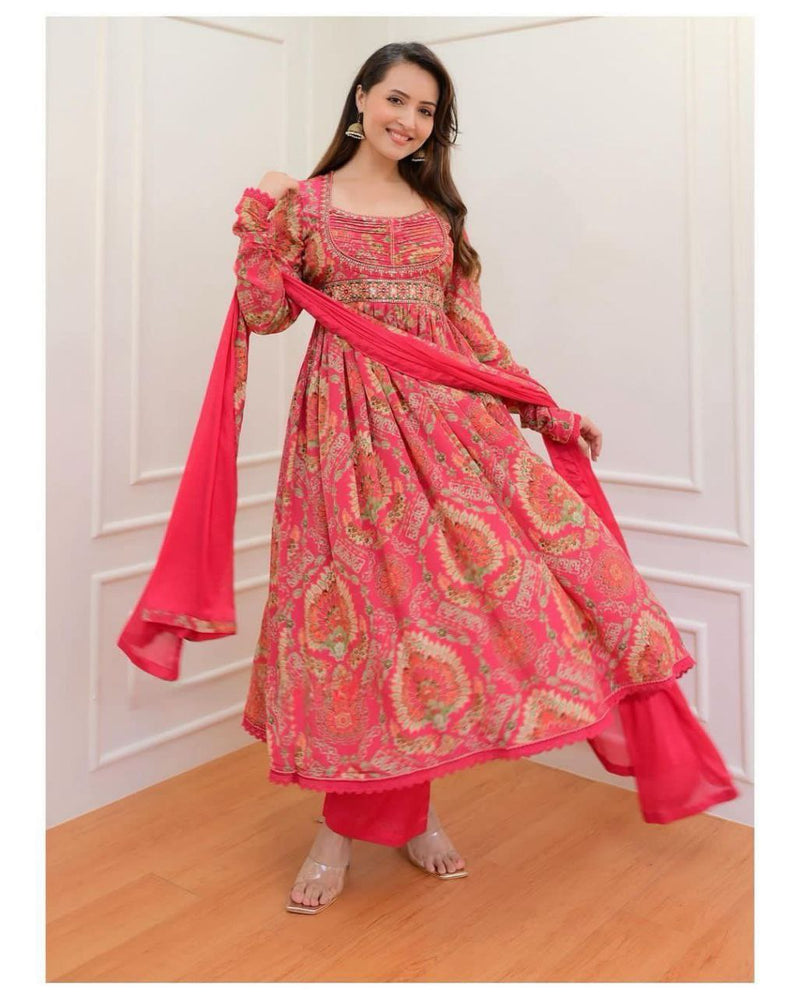 Multicoloured Anarkali  Suit with mirror work