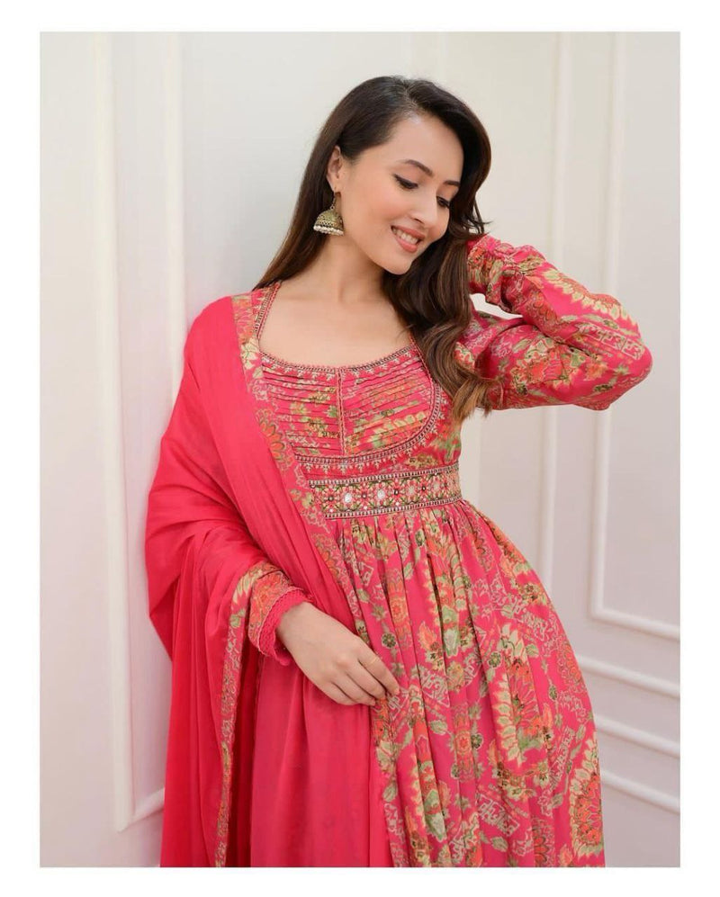 Multicoloured Anarkali  Suit with mirror work