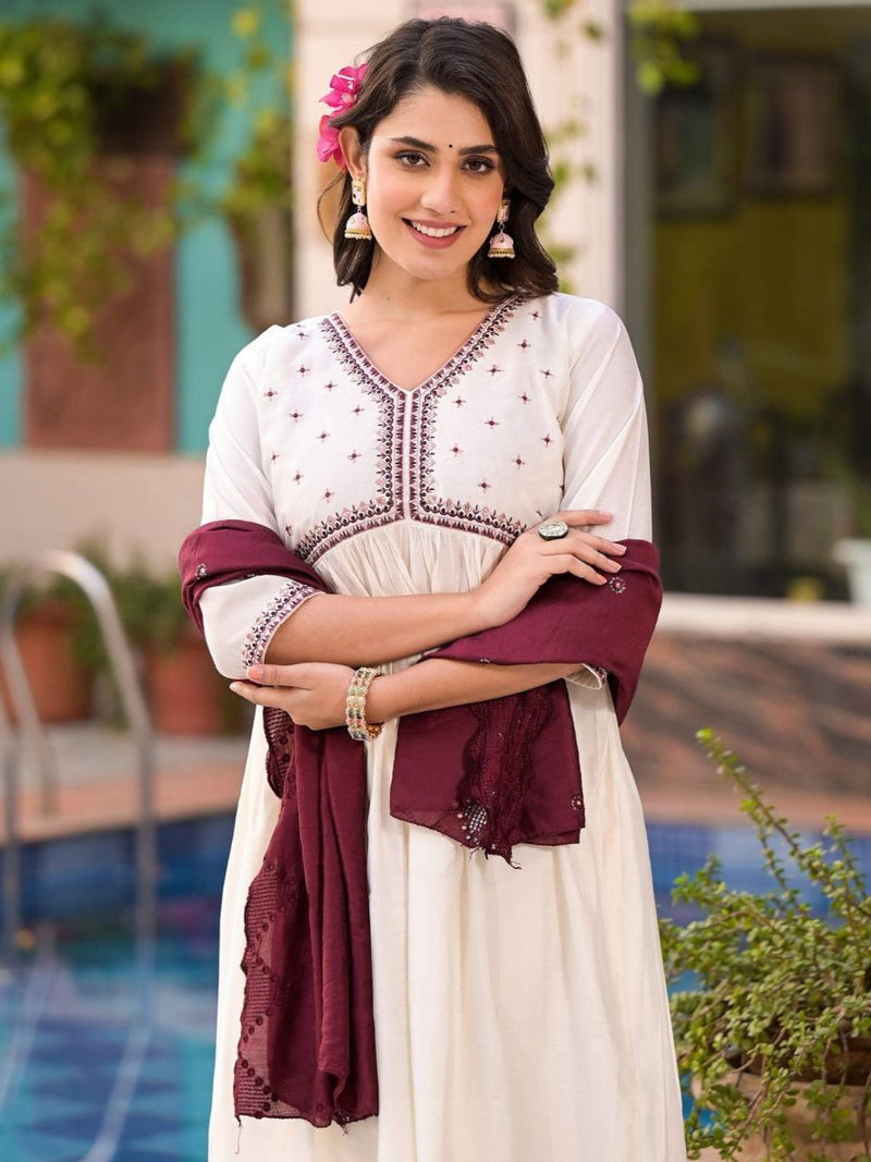 Gorgeous Roman Silk Kurti pant with dupatta set