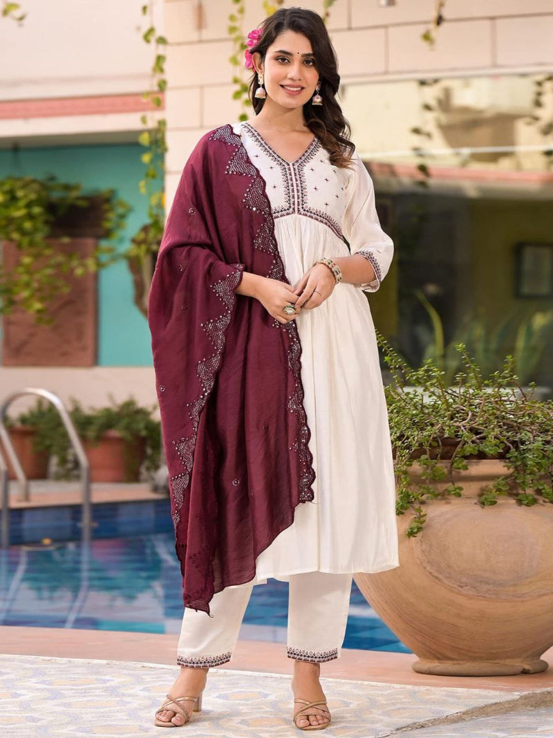 Gorgeous Roman Silk Kurti pant with dupatta set