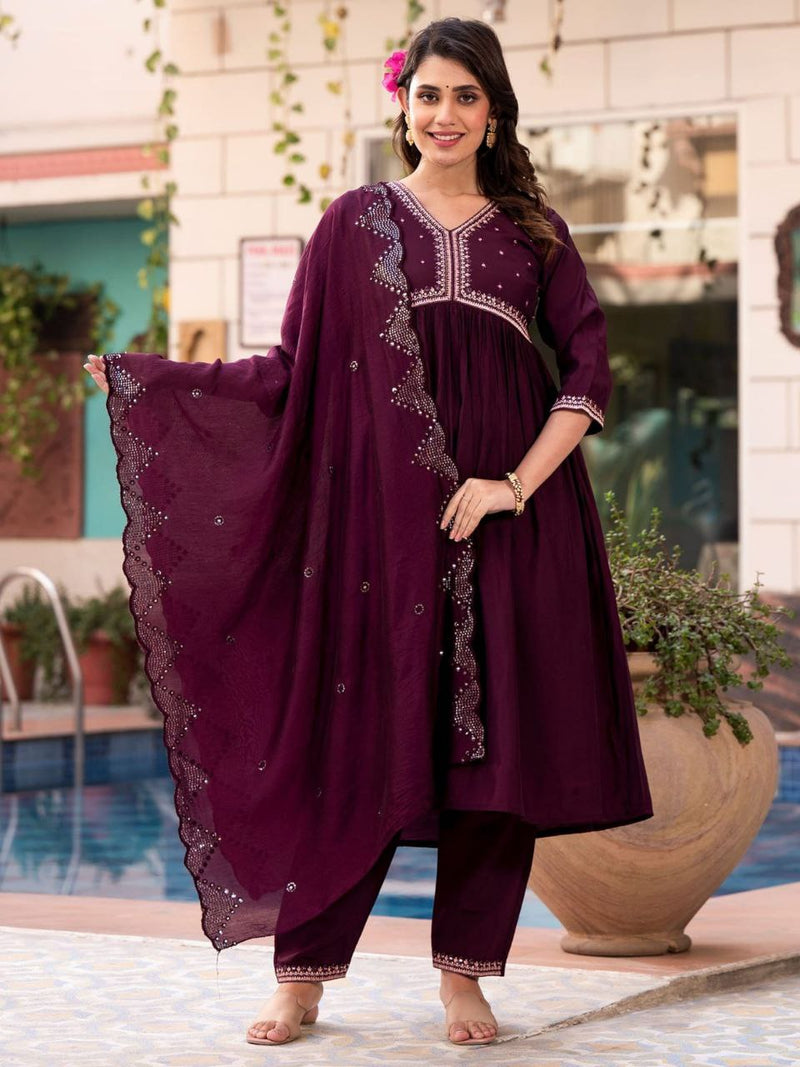 Gorgeous Roman Silk Kurti pant with dupatta set