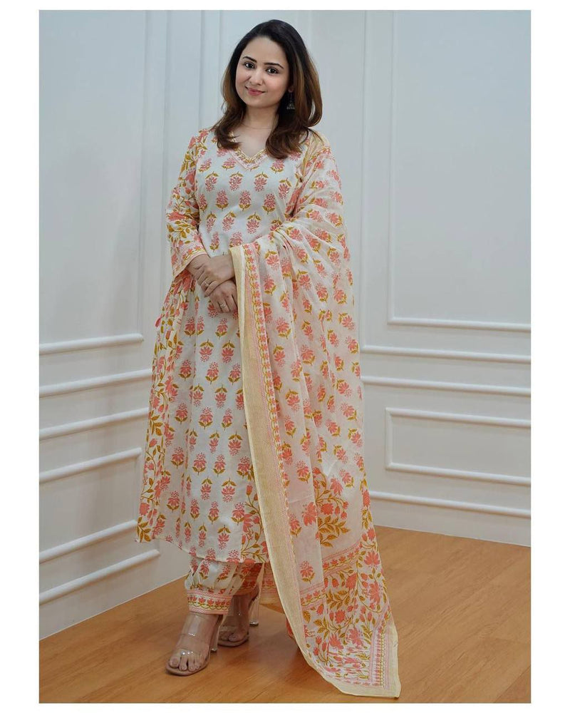 Softest and pure cotton kurti pant with duppatta set