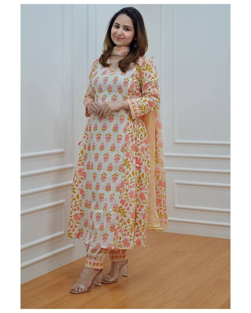 Softest and pure cotton kurti pant with duppatta set