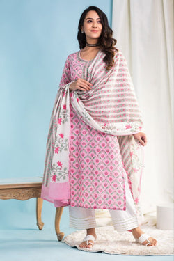 cotton Floral Printed Kurta pant with duppatta set