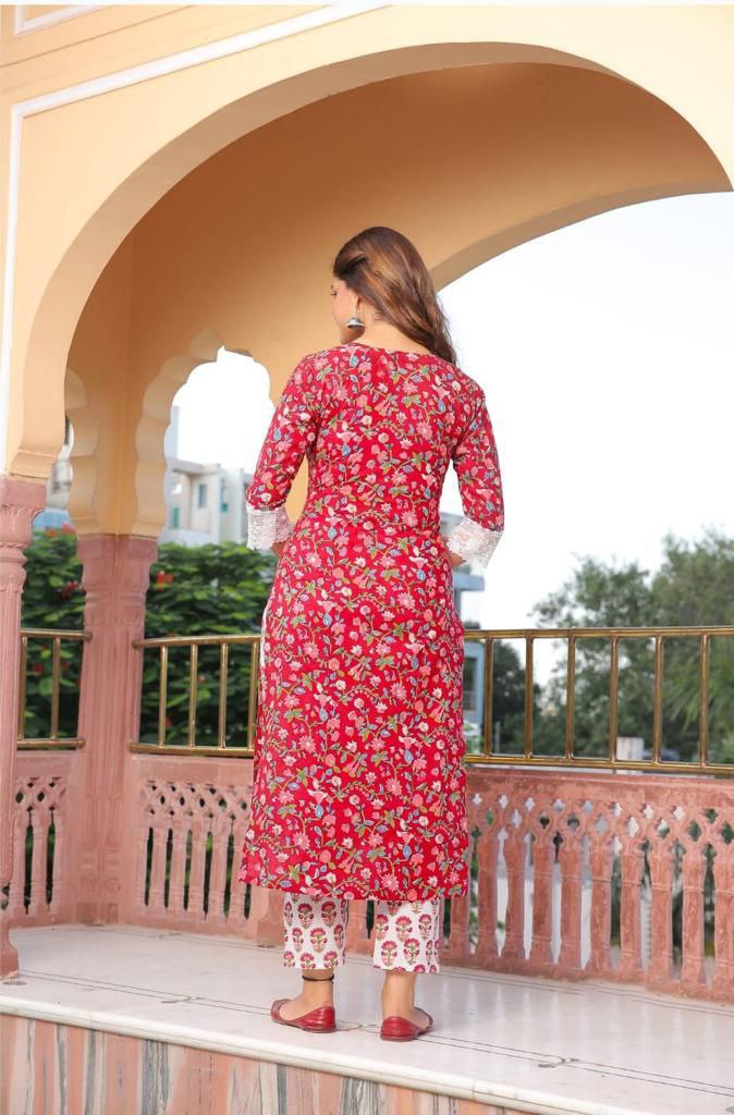 cotton Floral Printed Kurta pant with duppatta set