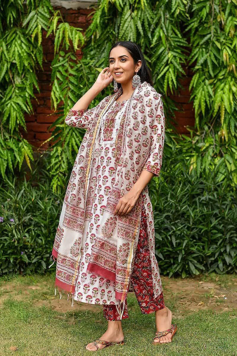 cotton  Floral Printed Kurta pant with duppatta set