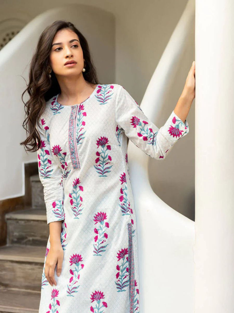 cotton Floral Printed Kurta pant with duppatta set