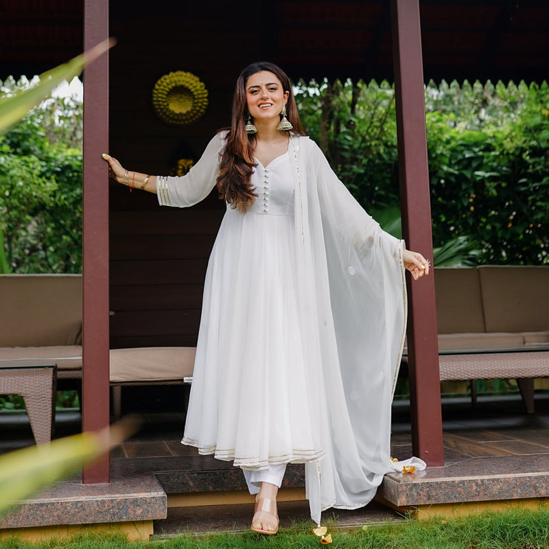 Alia Cut white long anarkali suit set in Plus Size Collection