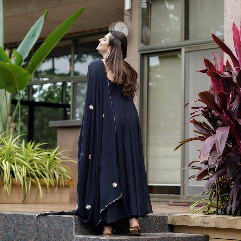 Alia Cut black long anarkali suit set in Plus Size Collection