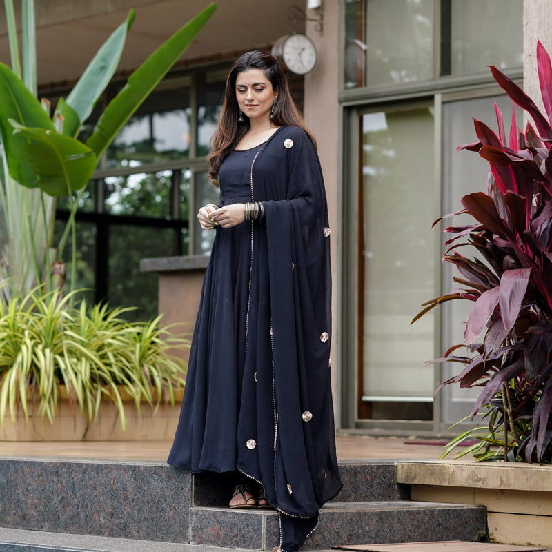 Alia Cut black long anarkali suit set in Plus Size Collection