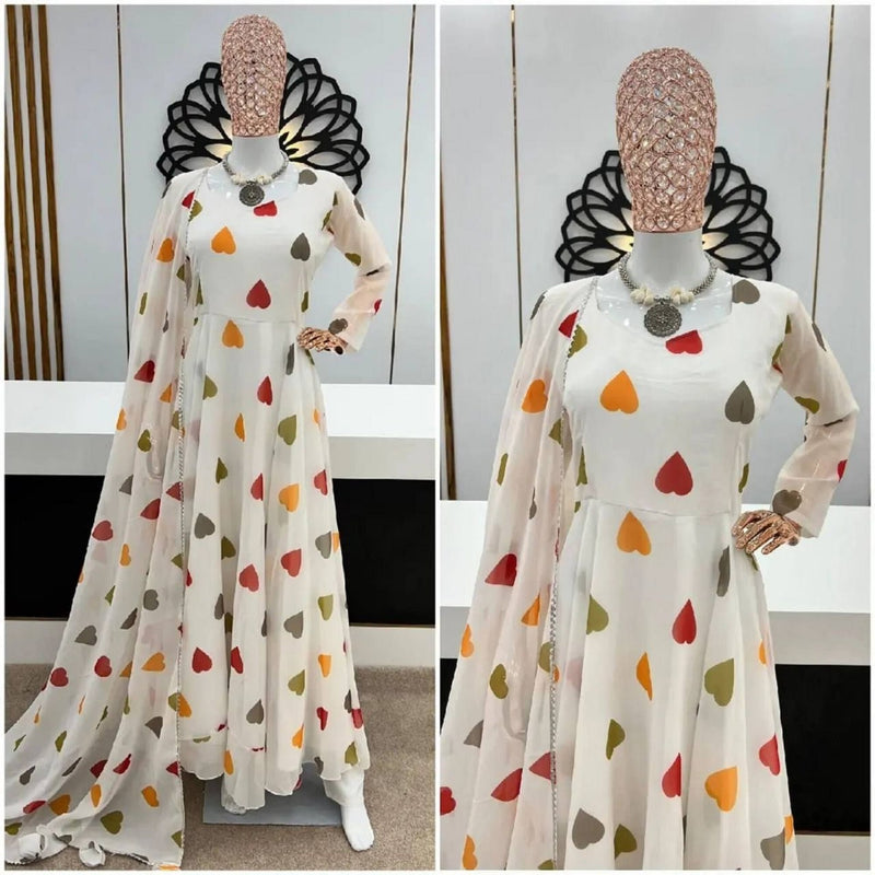 Georgette with digital heart print plus size gown