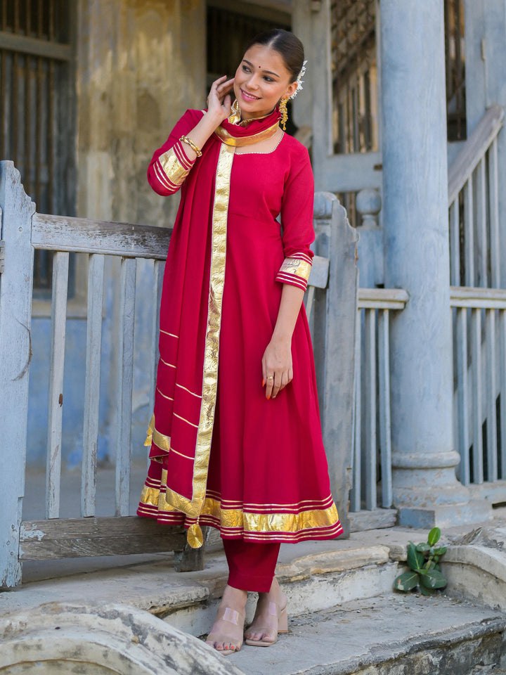 red long anarkali suit set in Plus Size Collection