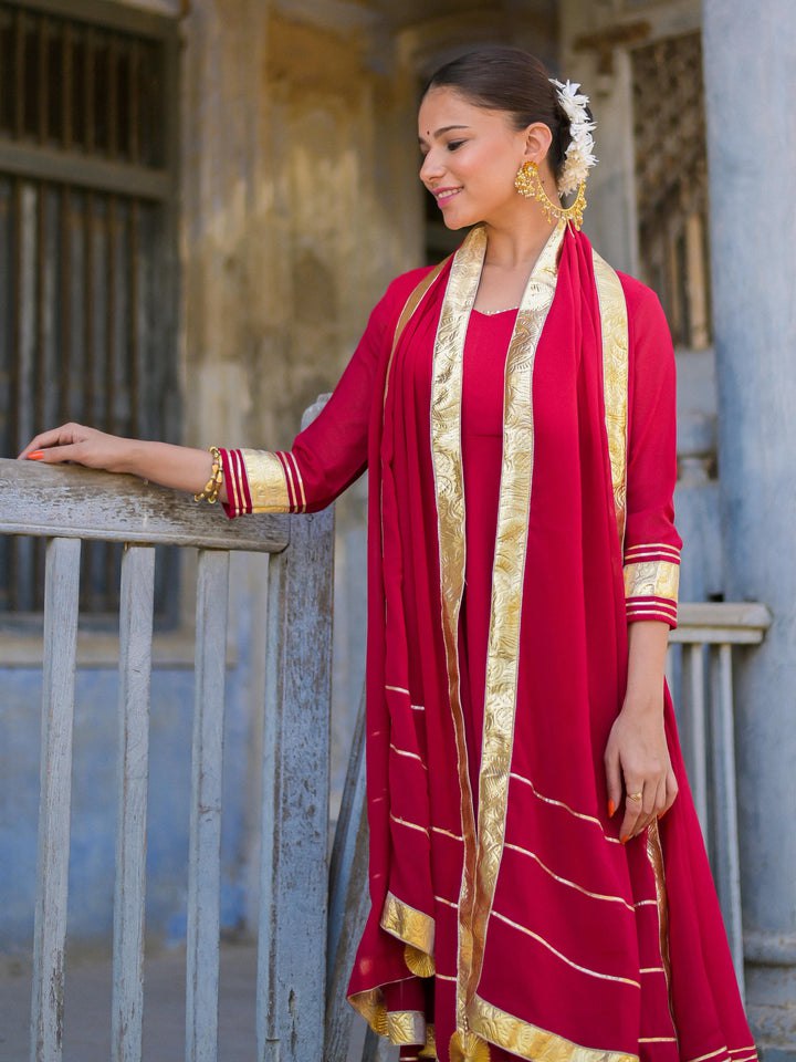 red long anarkali suit set in Plus Size Collection