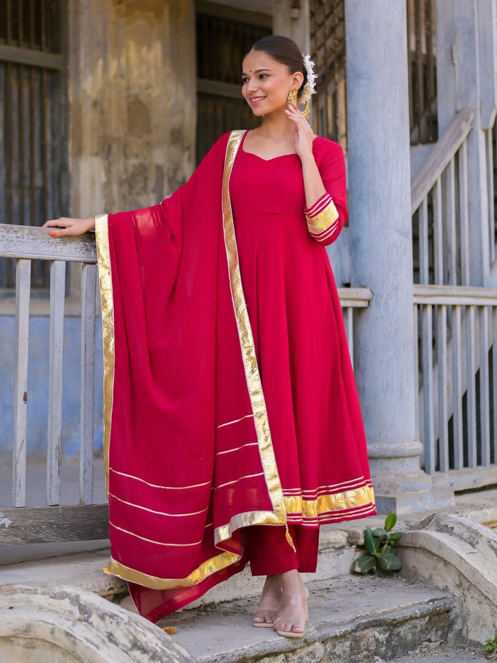 red long anarkali suit set in Plus Size Collection