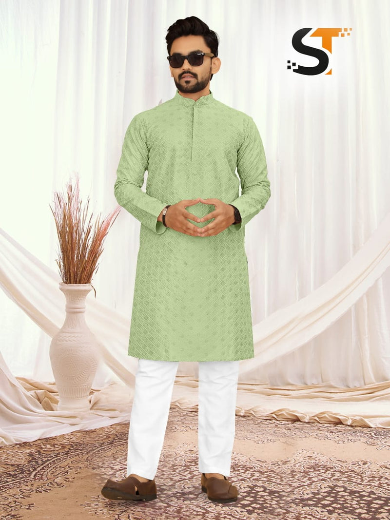 silk With Lucknowi Sequence Work kurta pajama